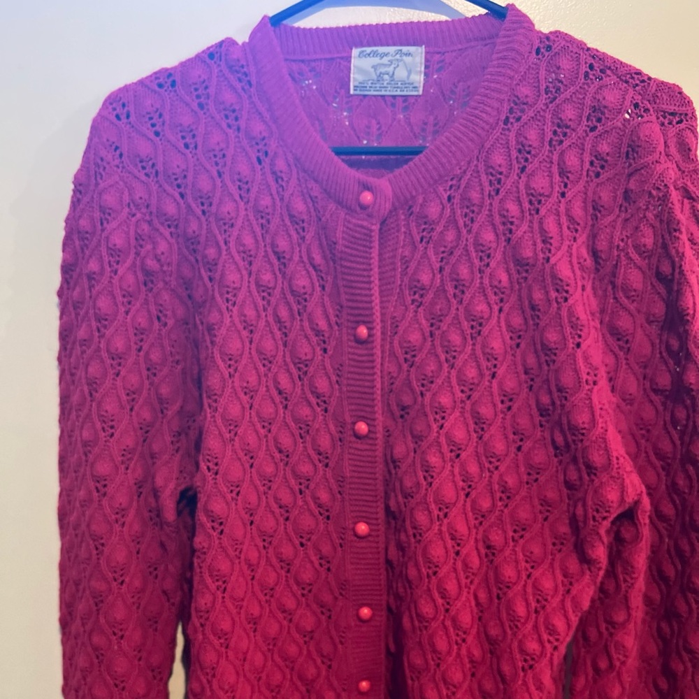 80s Vintage Women's Fuchsia Pink Sweater